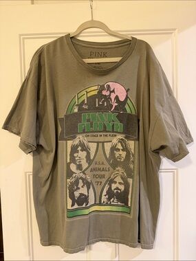 Pink Floyd Olive Green Short Sleeve Tee with Pink & Green Graphic